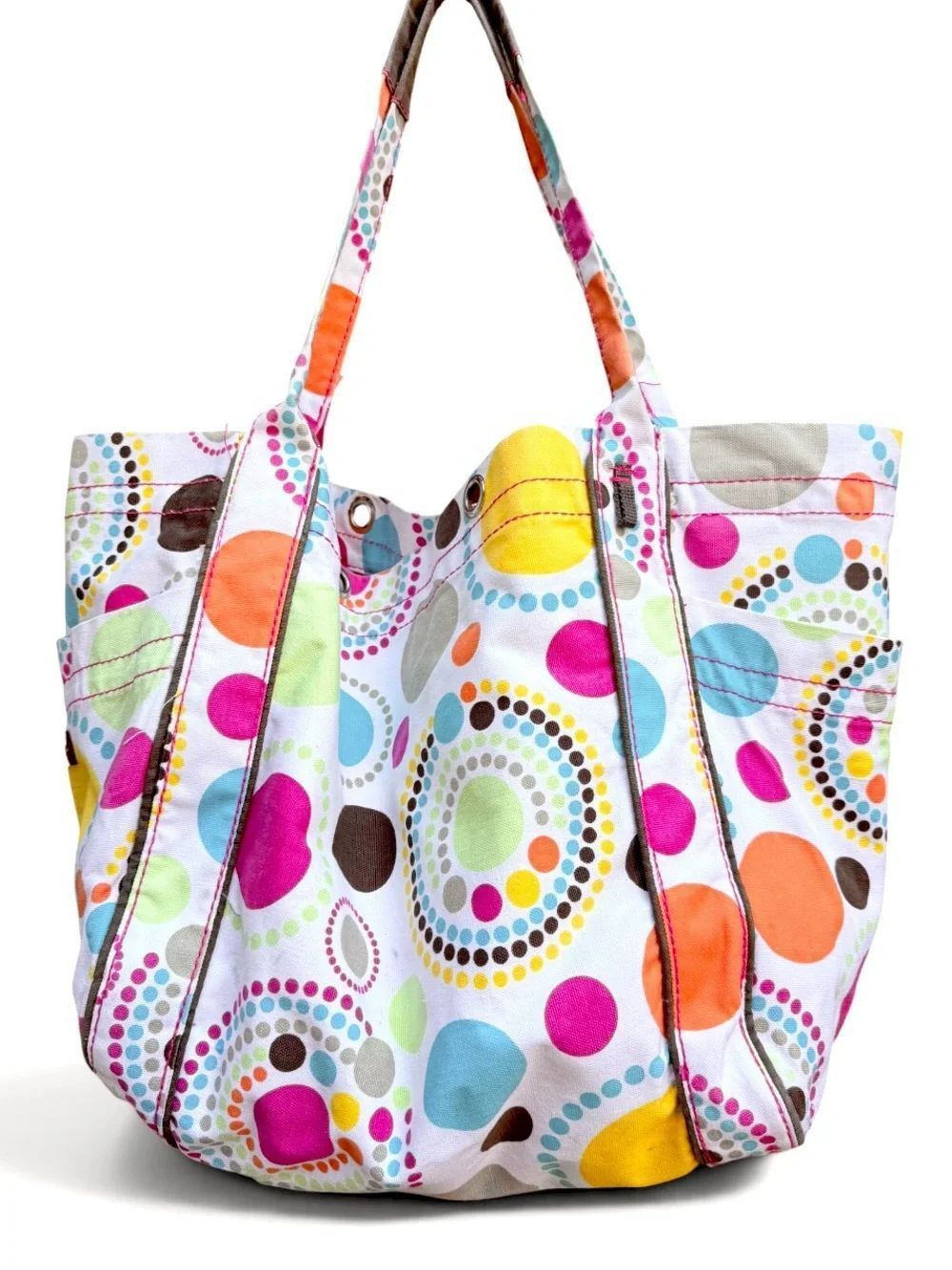Huge Polka Dot Thirty One Canvas Tote Bag Carryall Beach Gym